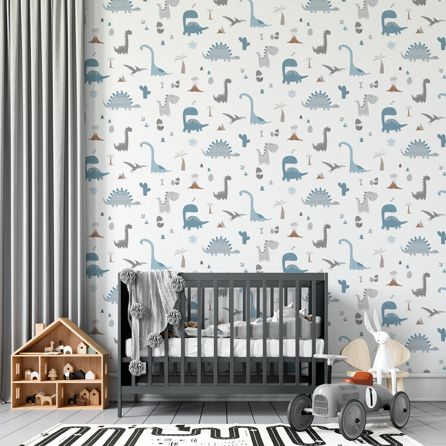 Papel de Parede Adesivo DINO JUNGLE BLUES