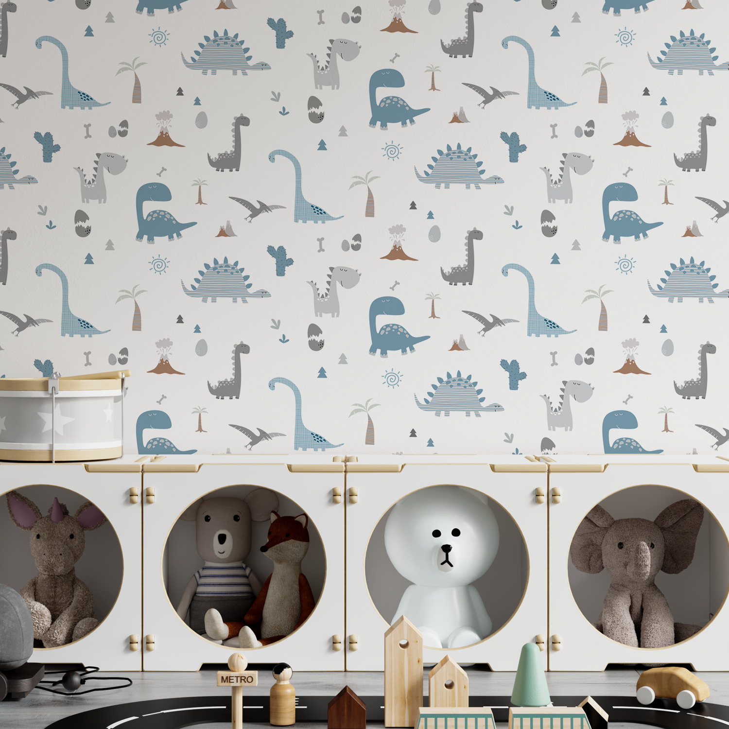 Papel de Parede Adesivo DINO JUNGLE BLUES