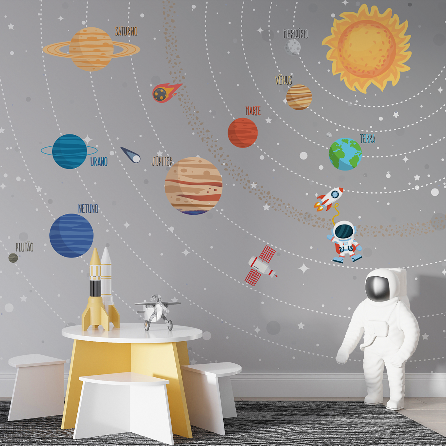 Papel de Parede Adesivo AVENTURA GALÁCTICA GRAY