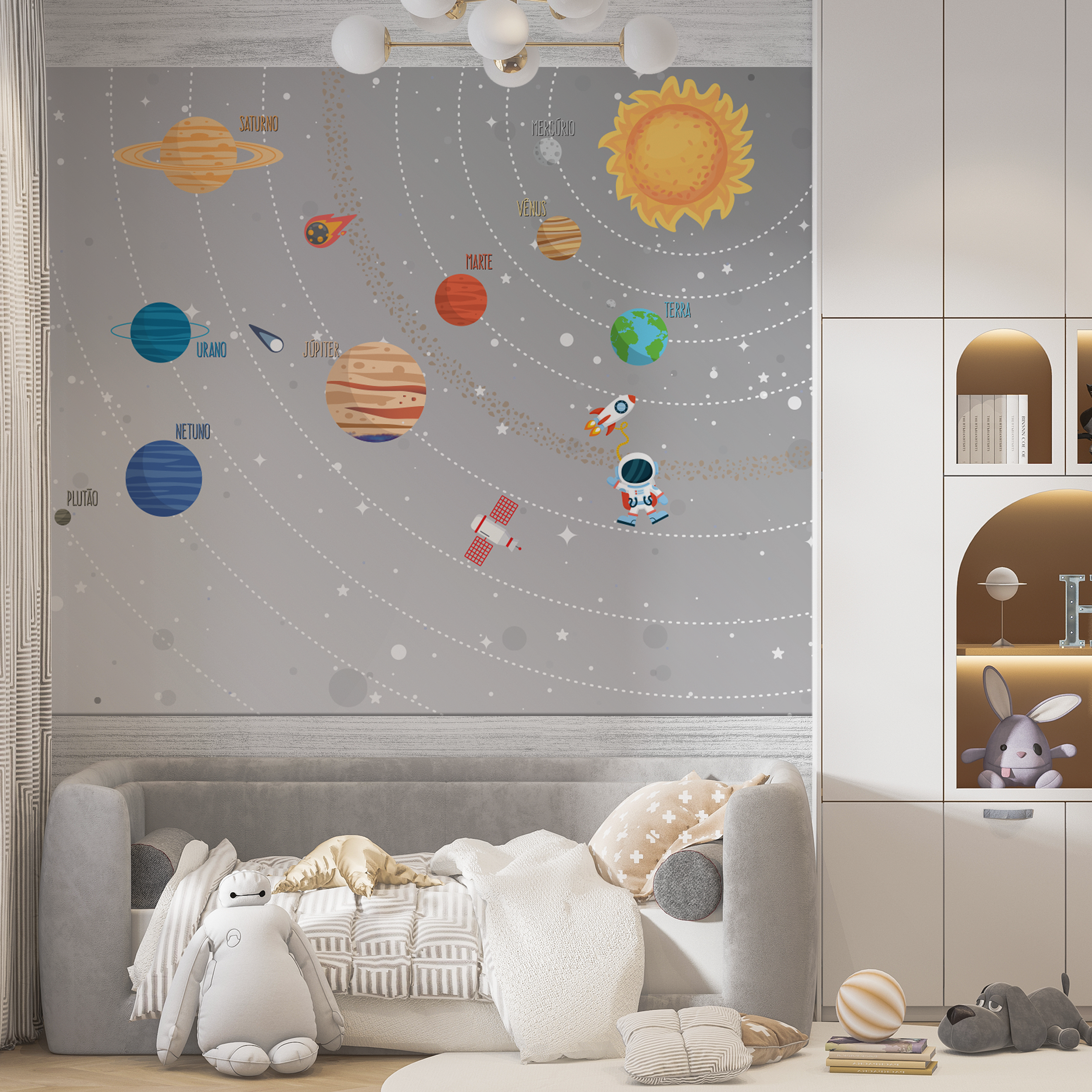 Papel de Parede Adesivo AVENTURA GALÁCTICA GRAY