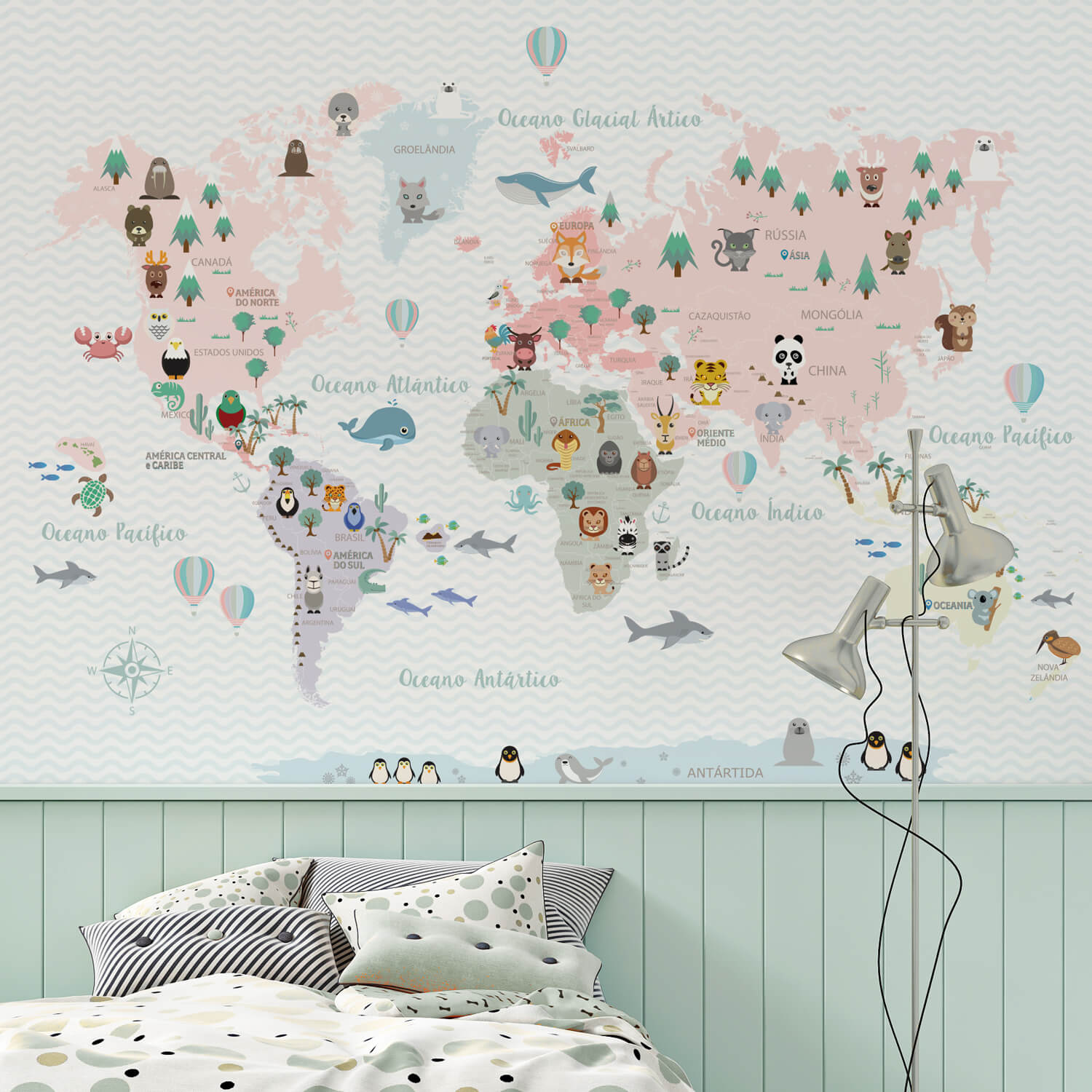Papel de Parede  Mapa Mundi Infantil IMAGINATION Rosé