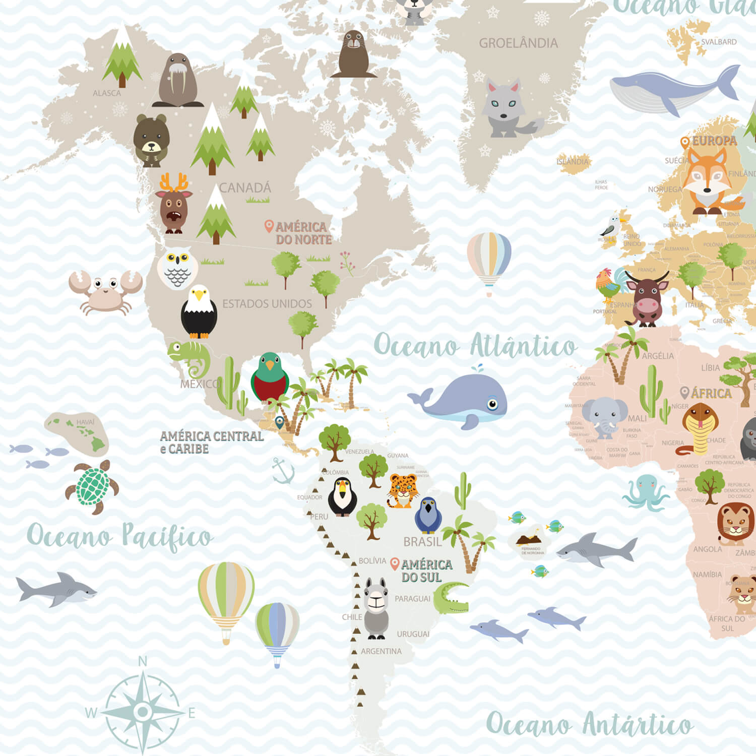 Papel de Parede Infantil Mapa verde