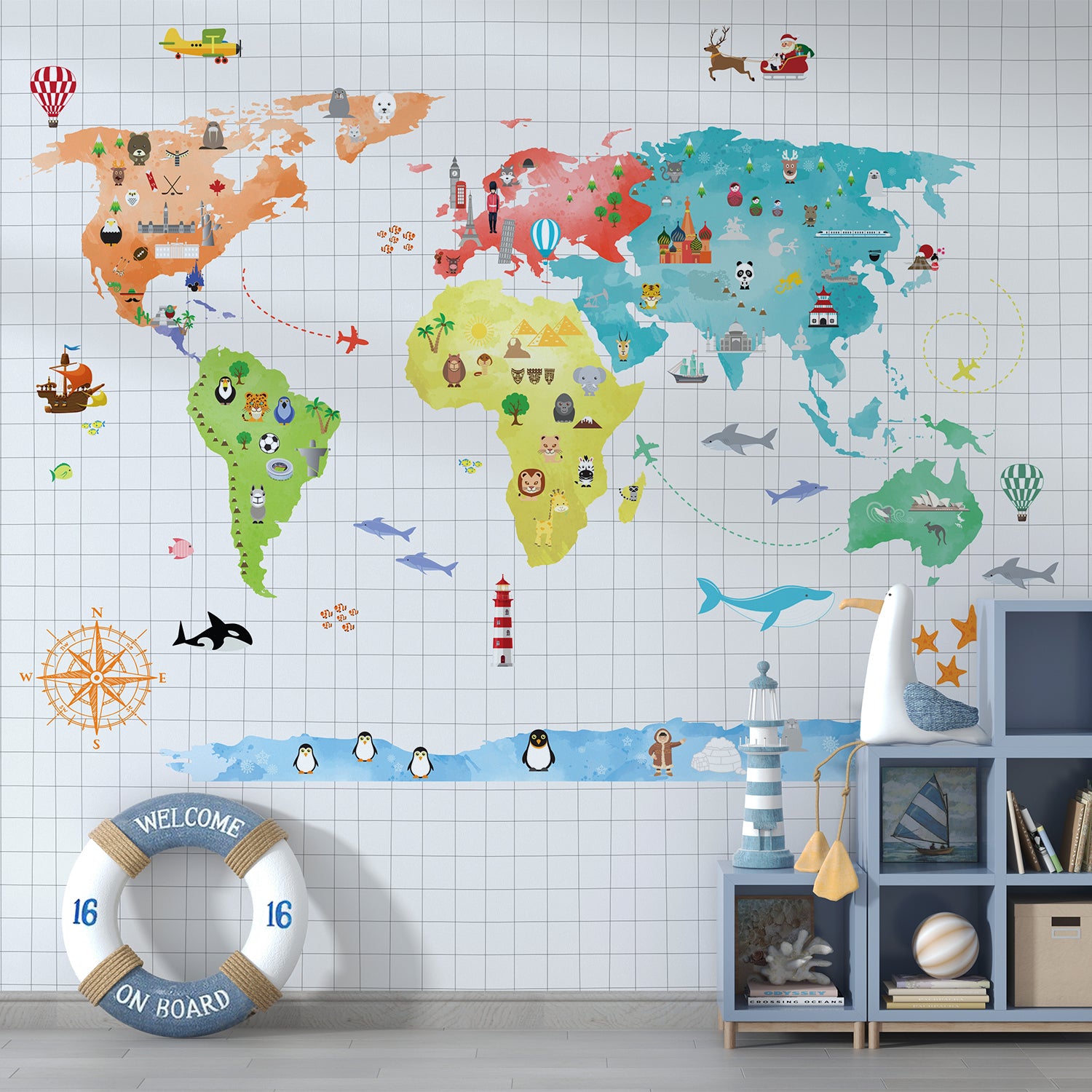 Papel de Parede Adesivo MAPA MUNDI WATERCOLOR