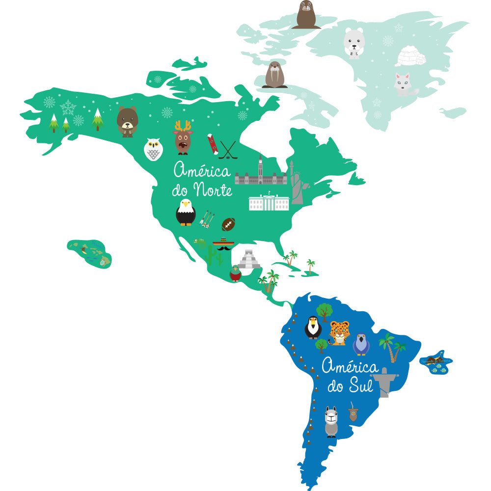 Adesivo Decorativo de Parede Infantil com Mapa MUNDO DISCOVERY AZUL E VERDE