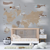 Papel de Parede Adesivo Infantil de Mapa PEQUENO EXPLORADOR CINZA