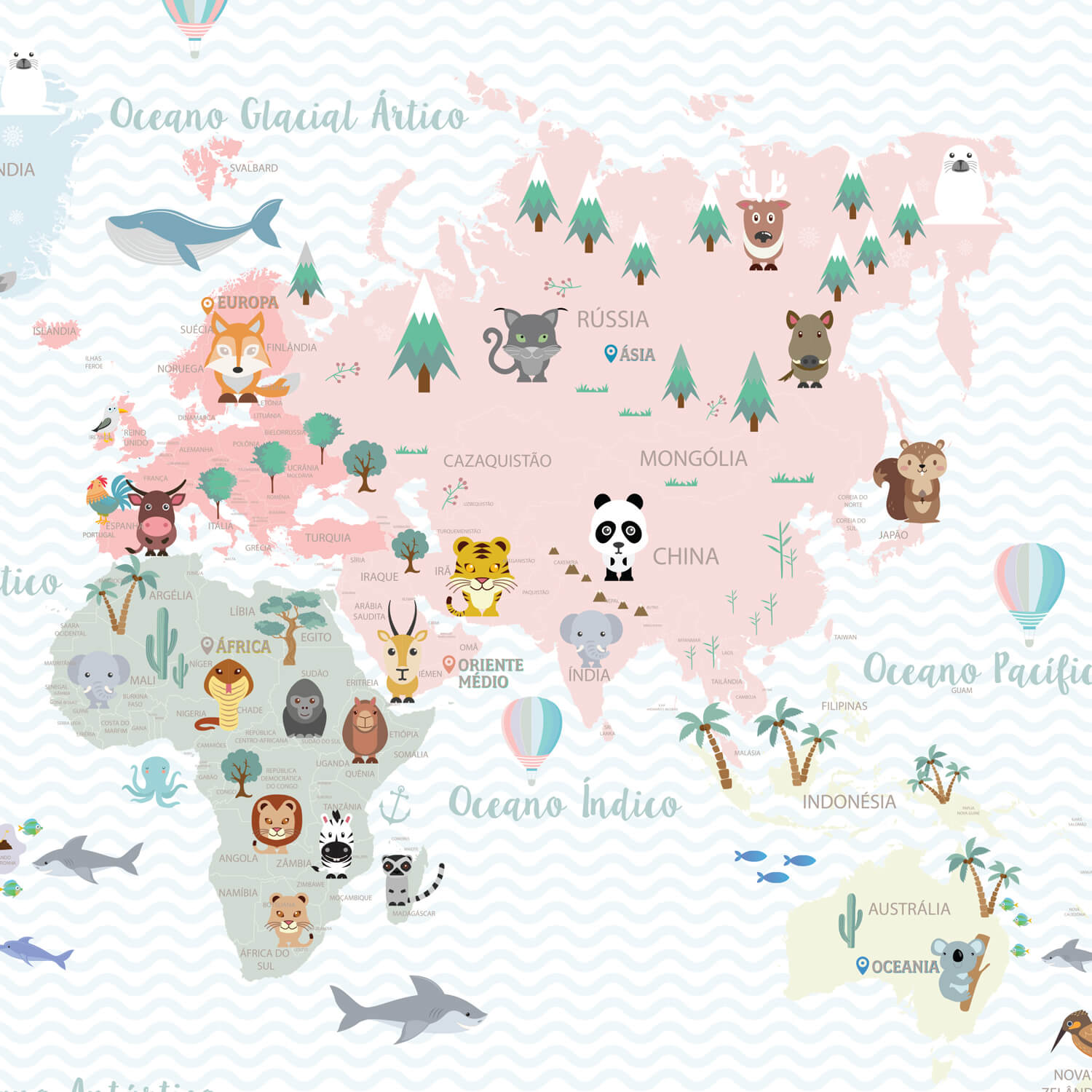 Papel de Parede  Mapa Mundi Infantil IMAGINATION Rosé