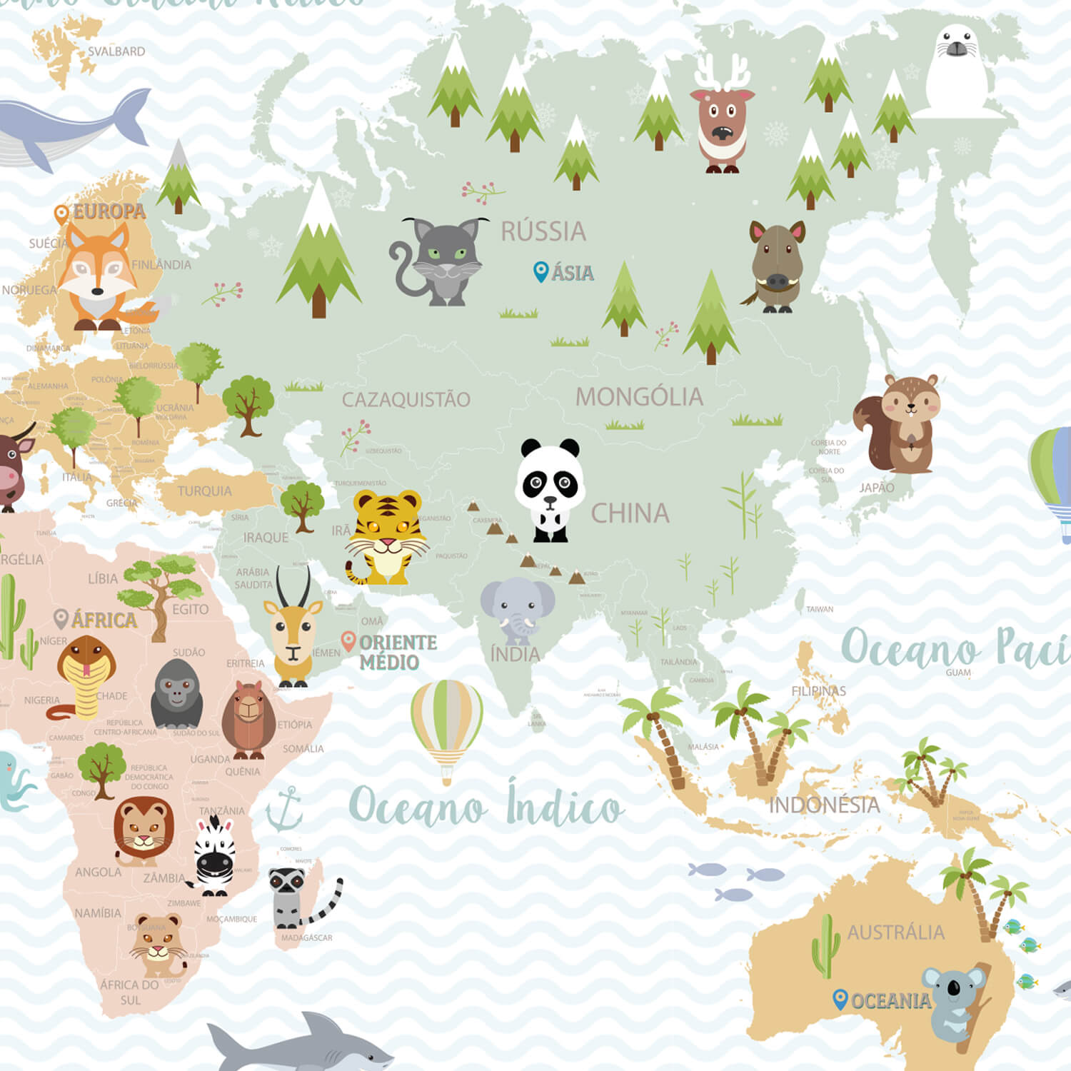 Papel de Parede  Mapa Mundi Infantil IMAGINATION Menta