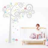 Adesivo Decorativo de Parede de Árvore com Flores Caule Cinza - Doçura