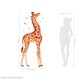 Adesivo de Parede com Girafa desenhada a mão em Aquarela e Passarinhos