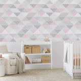 Papel de Parede Adesivo TRIÂNGULOS TUTI FRUTI Rosa Bebê