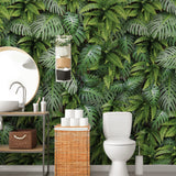 Papel de Parede TROPICAL - Folhagem Vertical, Samambaias, Costela de Adão - Decoração de Banheiro