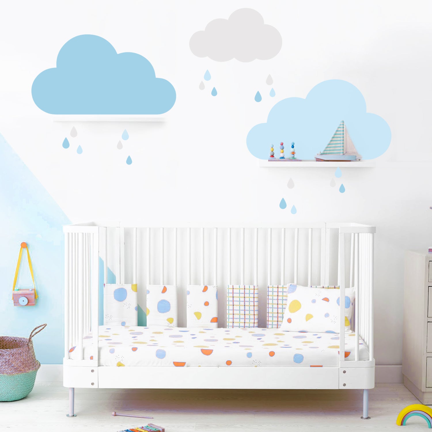 Adesivos de Parede de Nuvens e Gotas Azul e Cinza Decoração de Bebê SONHOS DE NINAR