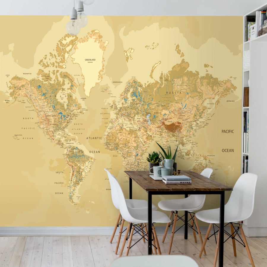 Adesivo de Parede com Mapa Mundi Gigante - GOLDEN MAP Amarelo
