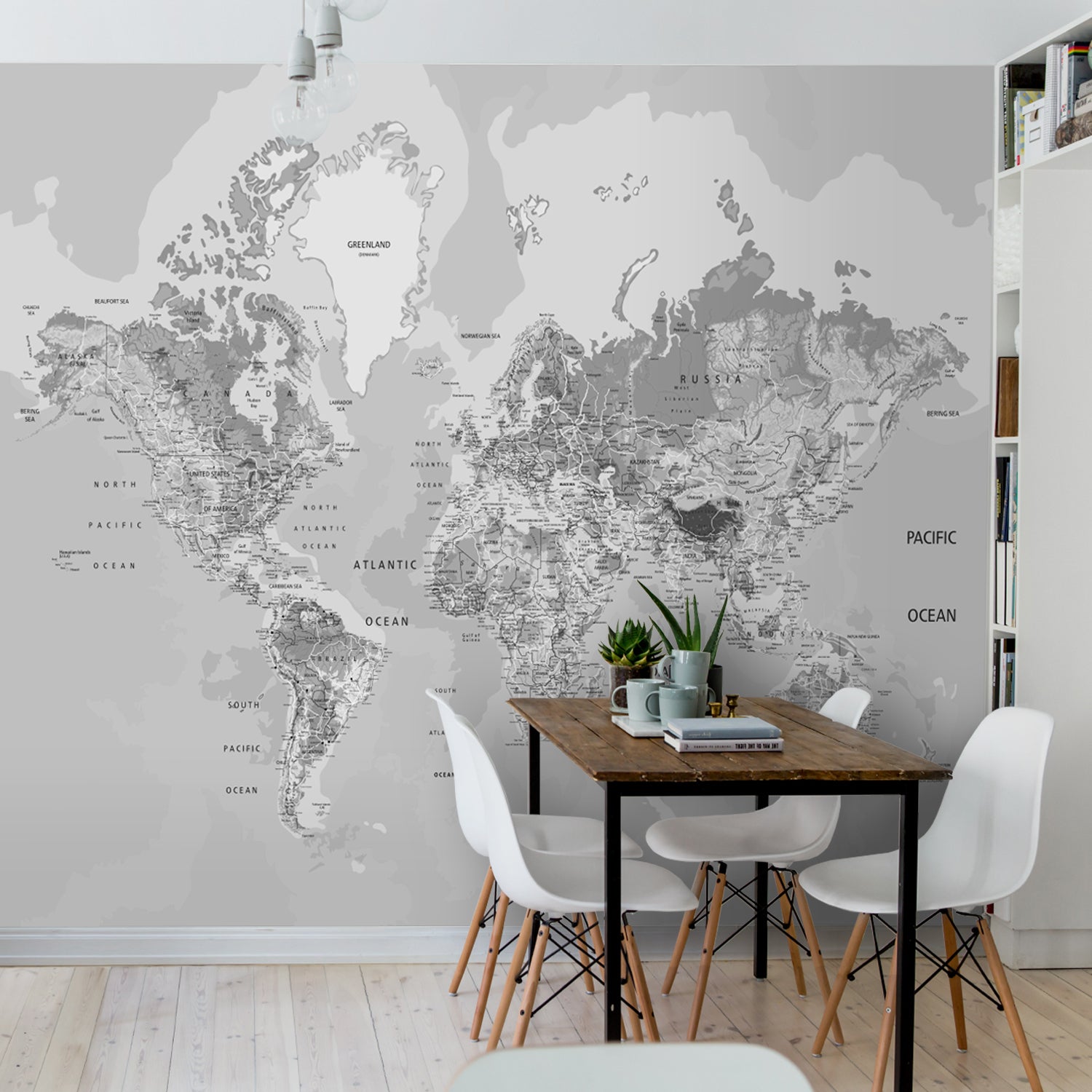 Adesivo de Parede com Mapa Mundi Gigante - BLACK & WHITE Preto e Branco