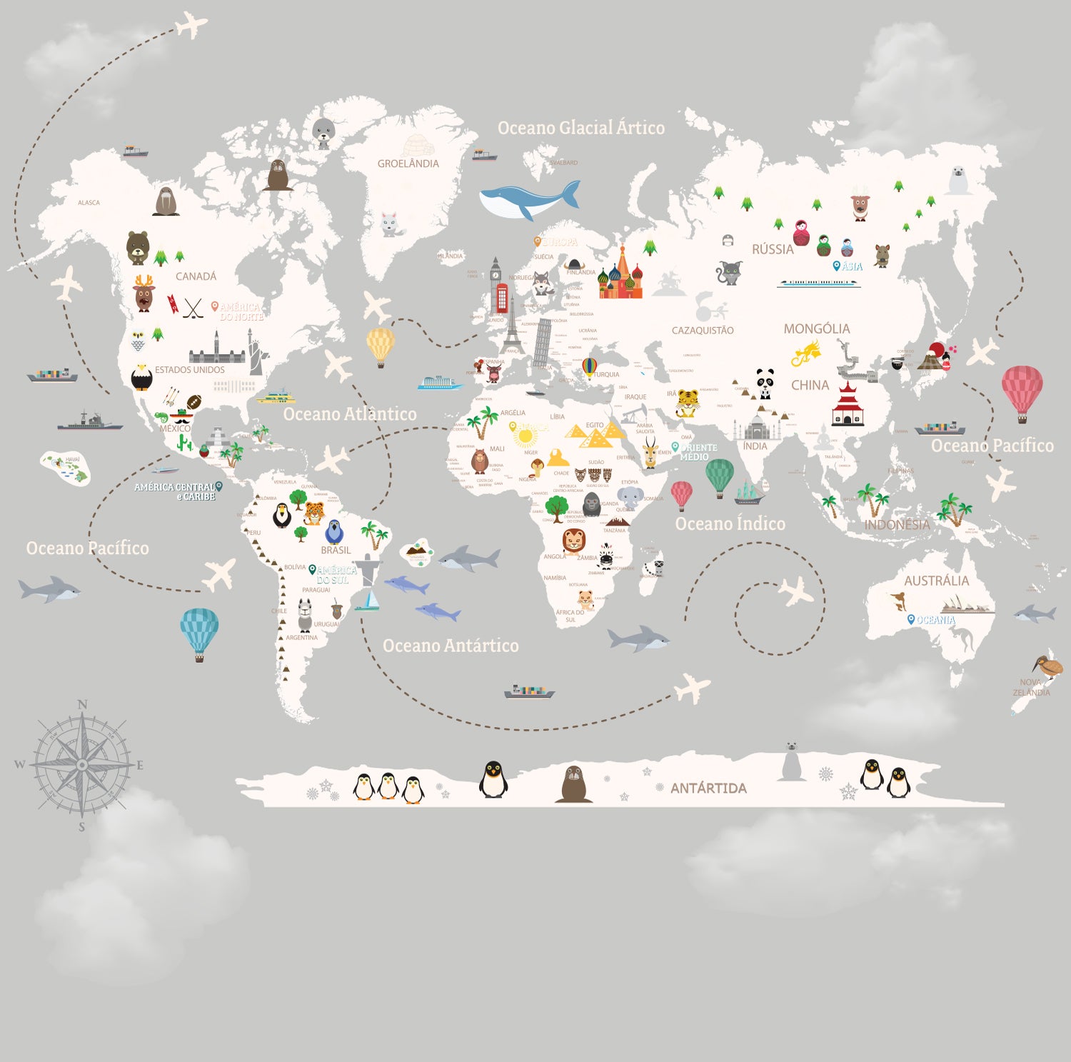 Papel de Parede com Mapa Mundi Infantil FANTÁSTICO – STIXX® Adesivos  Criativos